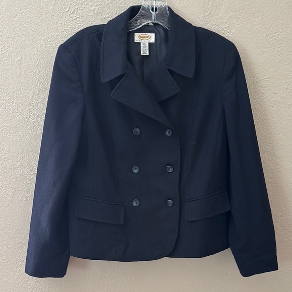 Talbots Petites 100%  Wool Blazer Jacket Double Breasted Career Blue Size 12 - Picture 1 of 6